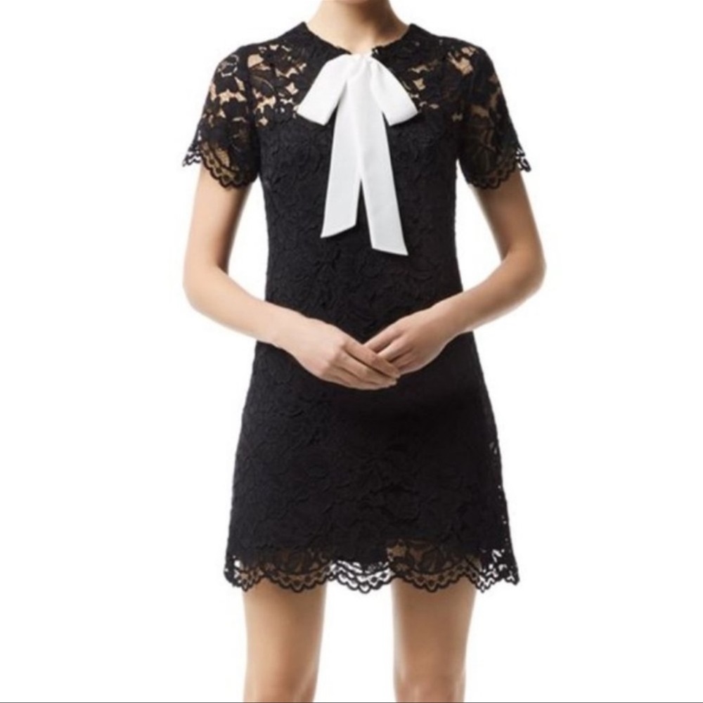 SANDRO PARIS "REASON" LACE OVERLAY BOW DRESS IN BLACK SZ 3 US 6